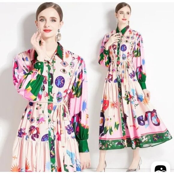 Shirt Dress Multicolor Oversized Long Sleeve Womens Sz XL - Picture 1 of 15